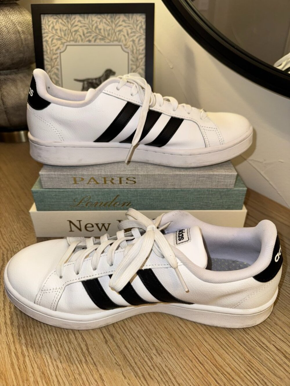 Adidas Grand Court Sneakers White Black Men's Sz 8 👟